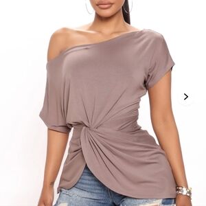 Fashion Nova faux wrap asymmetric hem top